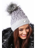 Winter cotton hat with a pompom, light gray C31 - Online store - Boutique